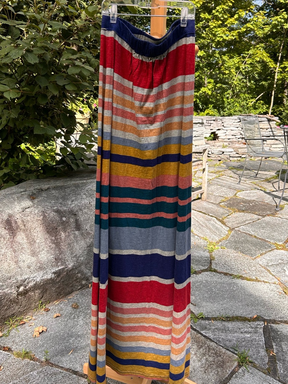 Multicolor Striped Maxi Dress – Elastic Waist, Casual Summer Maxi